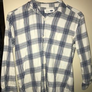 Old Navy Blue and White Long Sleeved Flannel